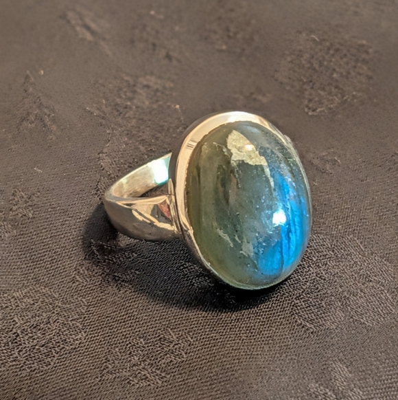 Beautiful Genuine Solid 925 Sterling Silver Ring Natural Labradorite Ring Size 6 - Picture 3 of 13
